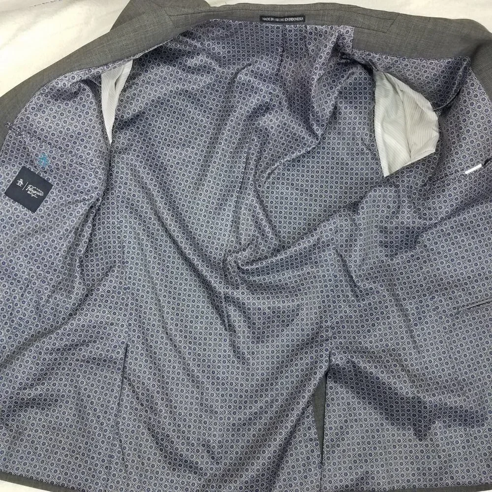NWT Original Penguin Blazer Suit Jacket Wool Sport Coat Charcoal 42L Slim Long